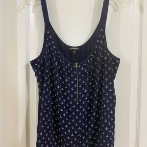 Express women’s tank top, blue w/ white anchors, size L